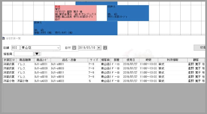 本日衣装リストの画面